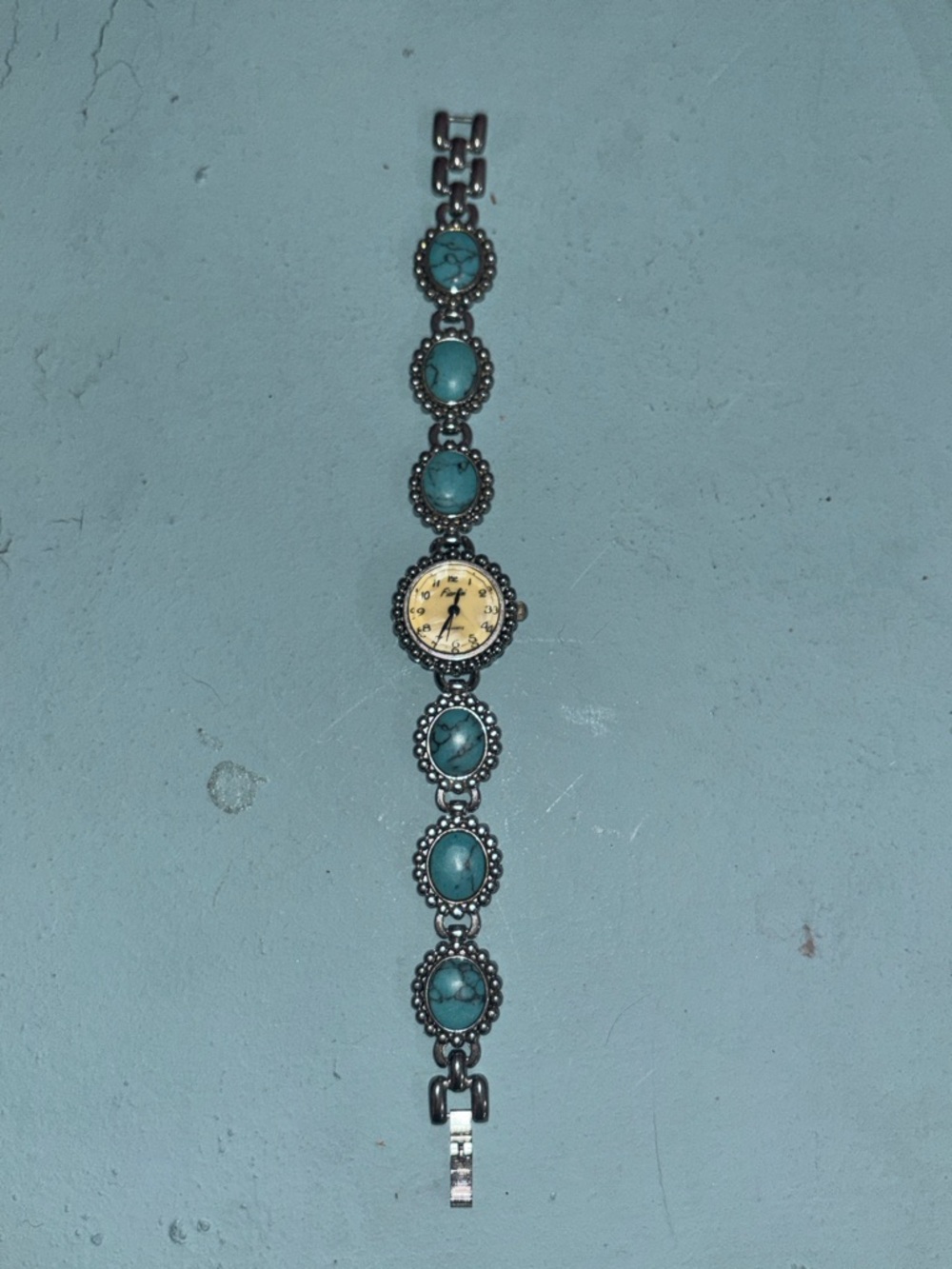 Silver-Tone Turquoise Stone Bracelet Watch - Women Jewelry